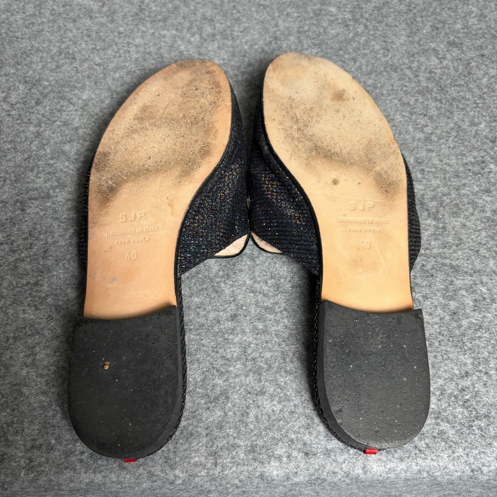 SJP Rhinestone Crystal Black Shimmer Mule Loafers Slip On Flats Shoes Womens‎ 40 - Picture 7 of 9